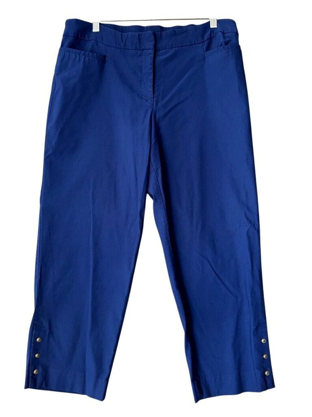 Kim Rogers Womens Navy Cropped Pants Rayon/Nylon/Spandex Size 14 Gold Button Det